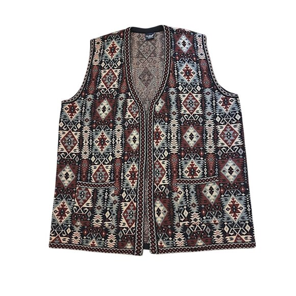Uludag Triko Womens Turkish Kilim Vest Size 6 Acrylic Knit Open Front Sweater - Picture 1 of 7